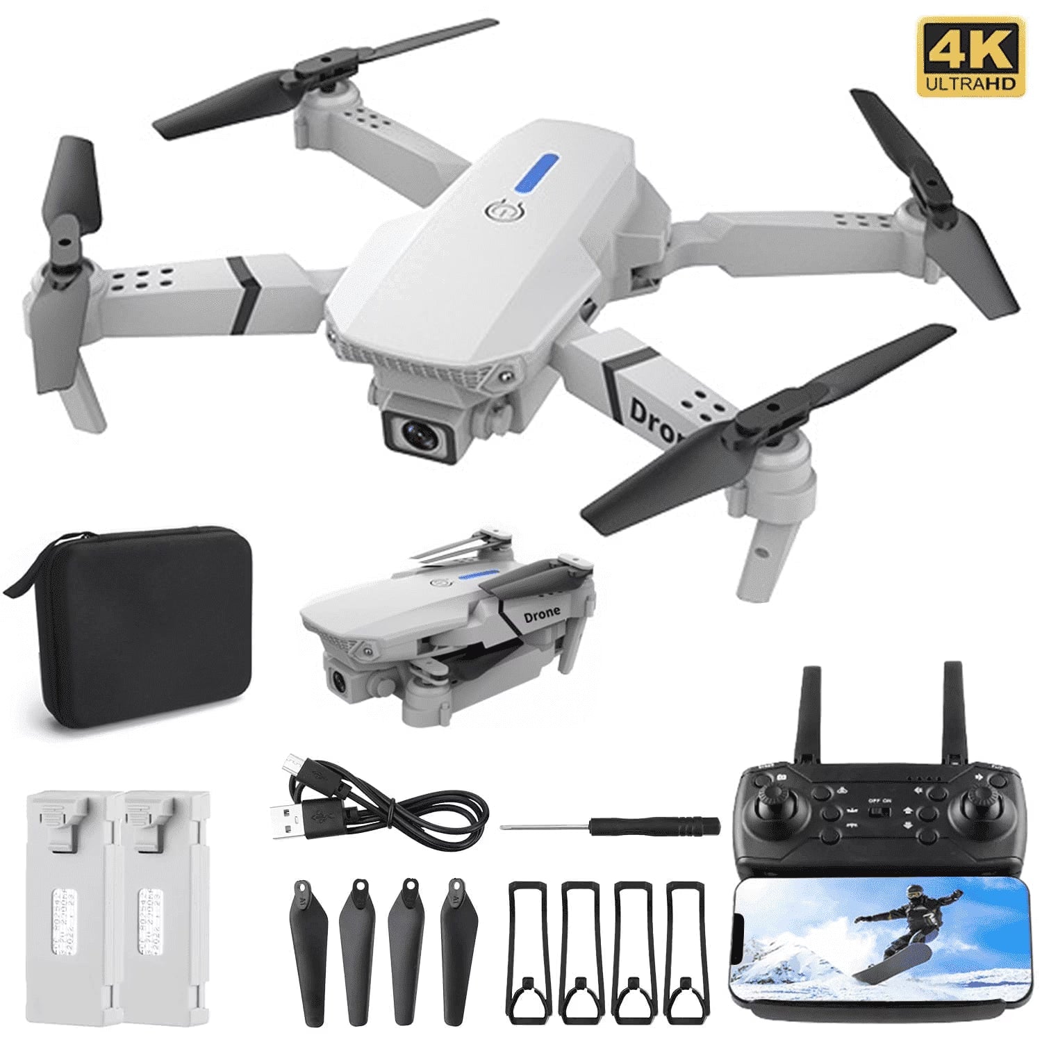 Drone with 4K HD Dual Cameras for Adults and Kids, RC Quadcopter with 2 Batteries, FPV Foldable Drone with Headless Mode/3D Flips, Gray