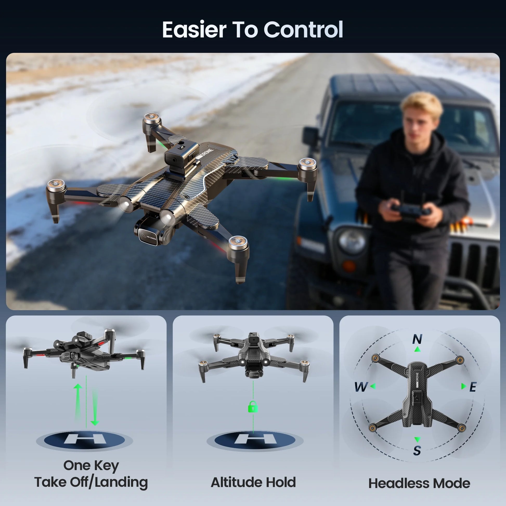 F167 Drone with Camera, Obstacle Avoidance, Brushless Motor, Optical Flow Sensor, 2 Batteries, Black