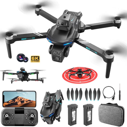 XT606 Drone with 6K UHD Camera, Foldable Drone for Adults Kids Beginners, RC Quadcopter Drone, Brushless Motor, Optical Flow Positioning, 2 Batteries, Black