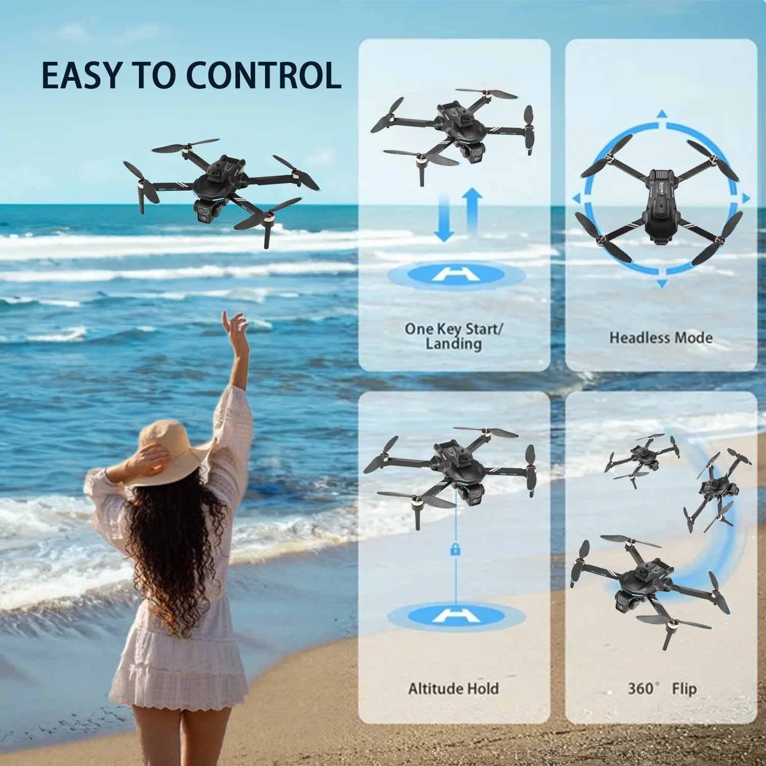 XT606 Drone with 6K UHD Camera, Foldable Drone for Adults Kids Beginners, RC Quadcopter Drone, Brushless Motor, Optical Flow Positioning, 2 Batteries, Black