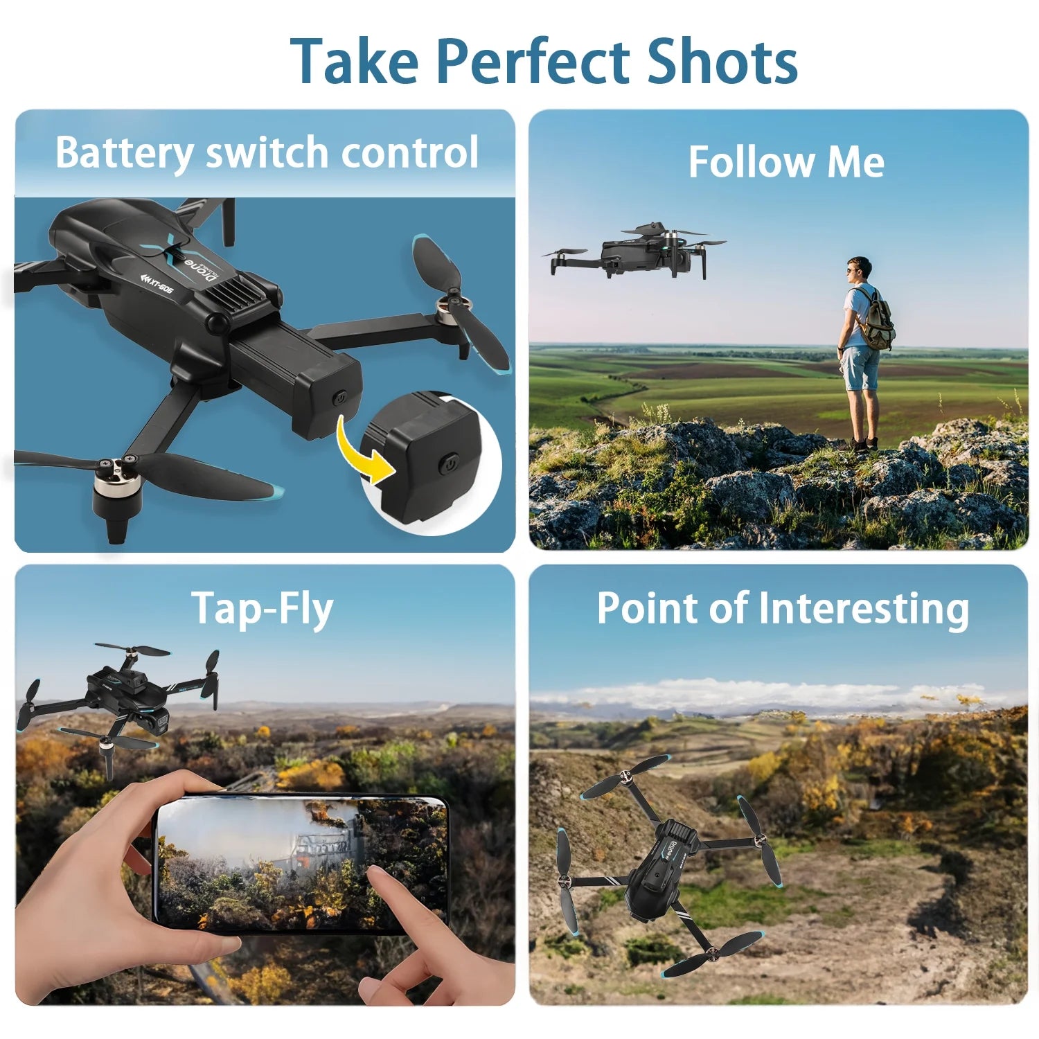 XT606 Drone with 6K UHD Camera, Foldable Drone for Adults Kids Beginners, RC Quadcopter Drone, Brushless Motor, Optical Flow Positioning, 2 Batteries, Black