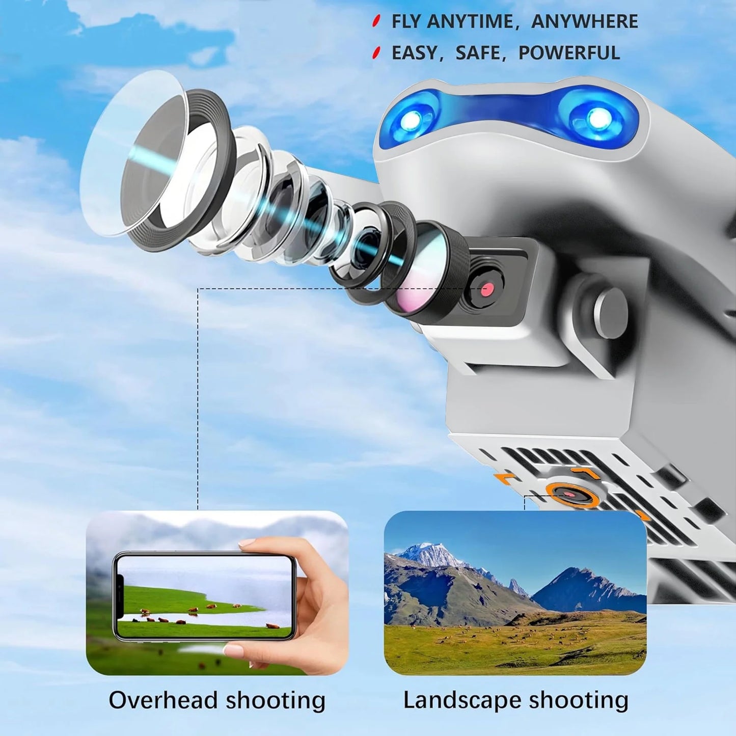 Drone with 4K HD Dual Camera for Adults Kids, RC Quadcopter with 2 Modular 1800Mah Batteries for 30 Mins Long Flight (Gray)