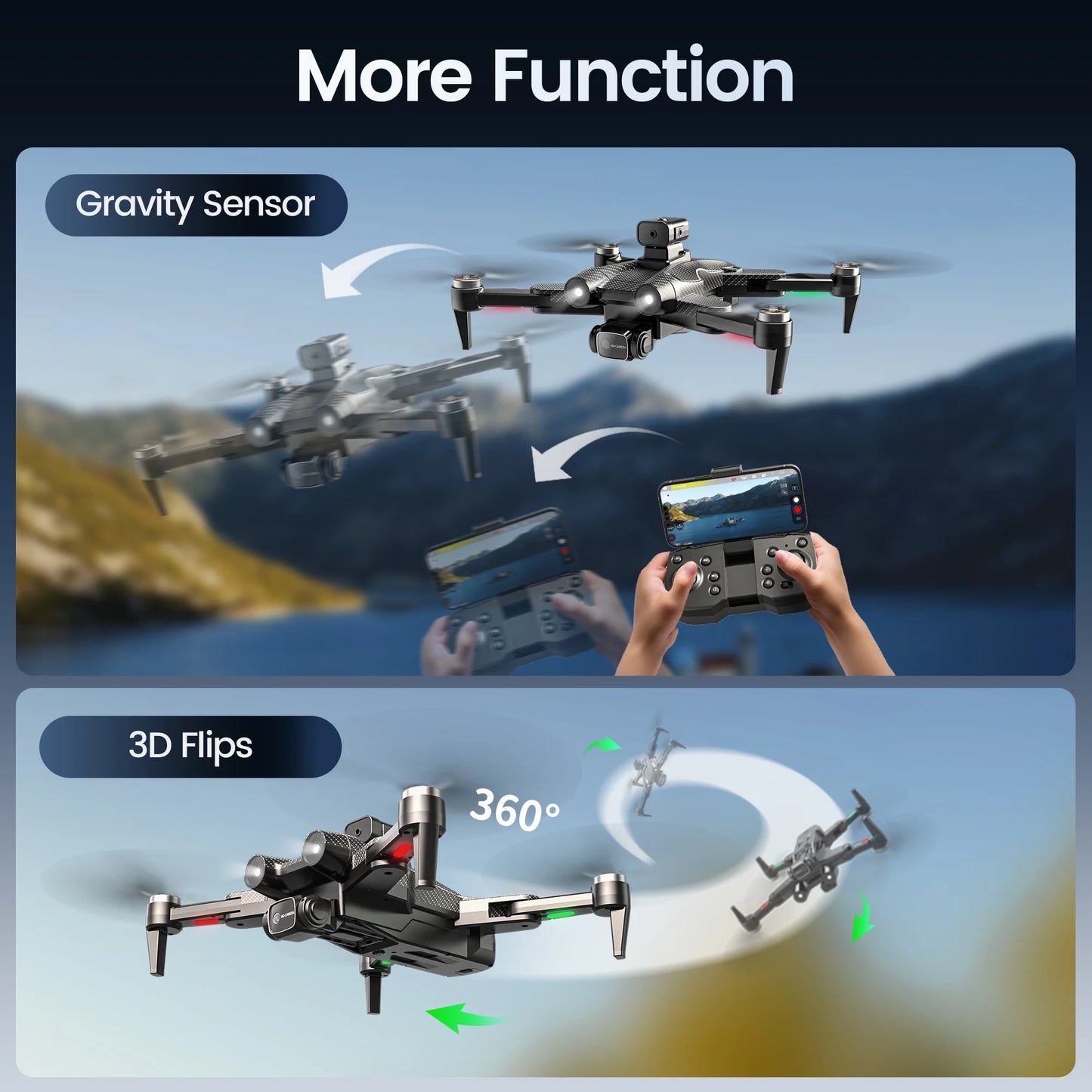 F167 Drone with Camera, Obstacle Avoidance, Brushless Motor, Optical Flow Sensor, 2 Batteries, Black
